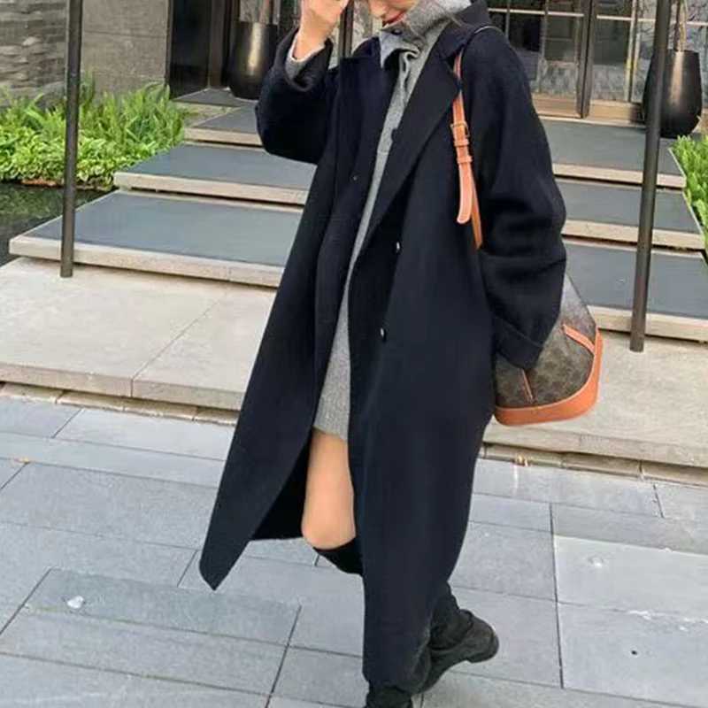 Autumn Winter Womens Elegant Woolen Warm Jacket Coat Fashion Medium Long Camel New In Trench CoatsT251224