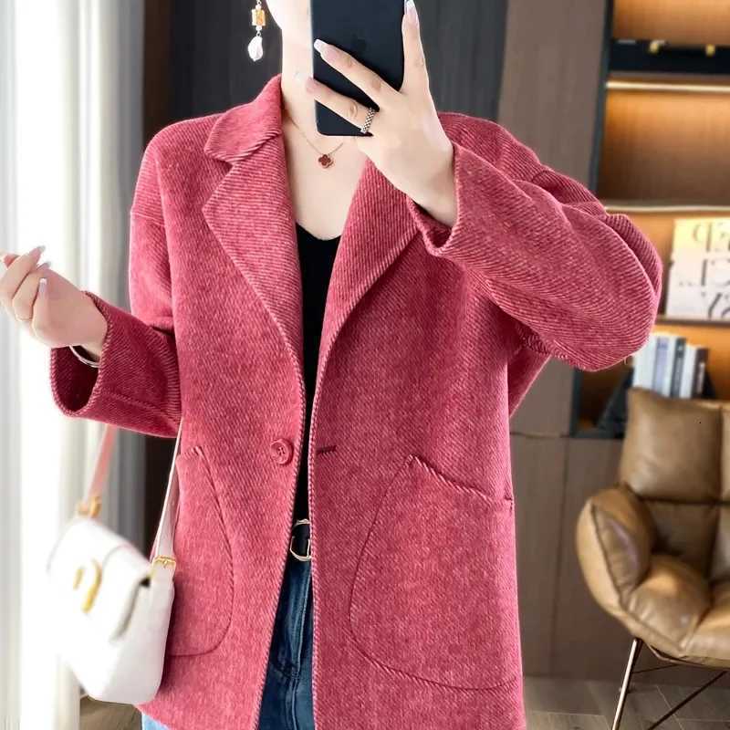2025 Streetwear Double-sided Wool Coat Womens Short Woolen Overcoat Autumn Winter Thicken Wool Blazer Loose Casual Suit JacketsT251224