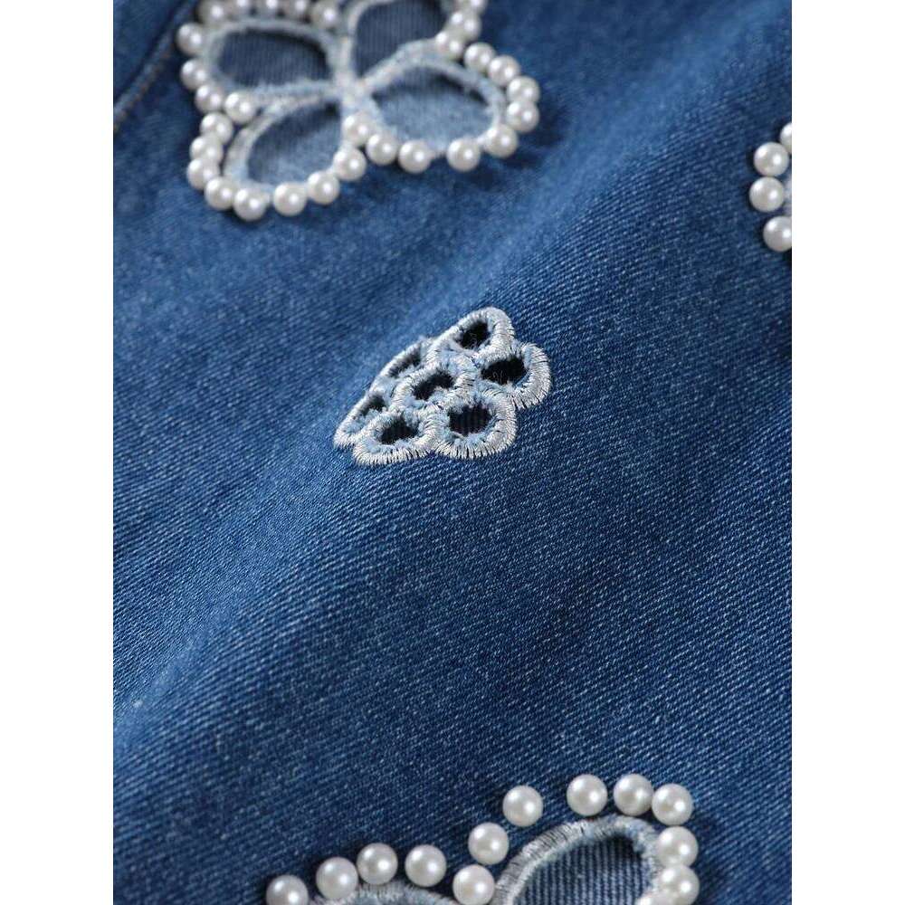 Street Pearl Hollow Women's Jeans Zipper Pockets High Waist Blue Denim Trousers 2025 Autumn Winter Lady Y2K Outwear X251224