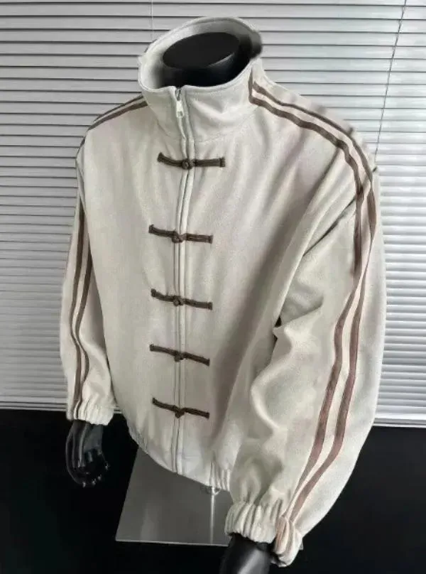 Men's Hoodies Spliced Stand Collar Jacket Spring Chinese Style Buttoned Fashion Retro Tang Single Breasted Tops Coat High Quality Classic Oversiz