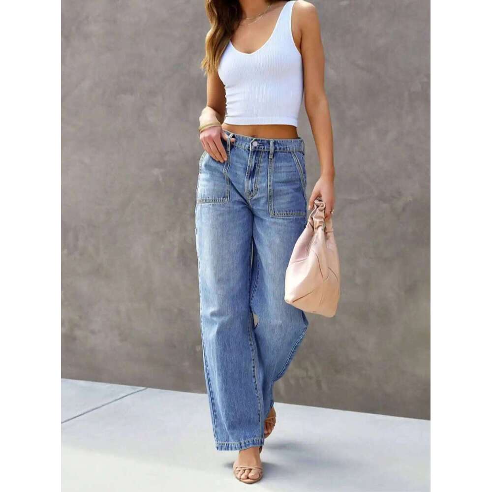Women's Light Blue Wide Leg Straight-Leg Jeans - Stylish and Comfortable Denim Pants for Effortless Fashion X251224