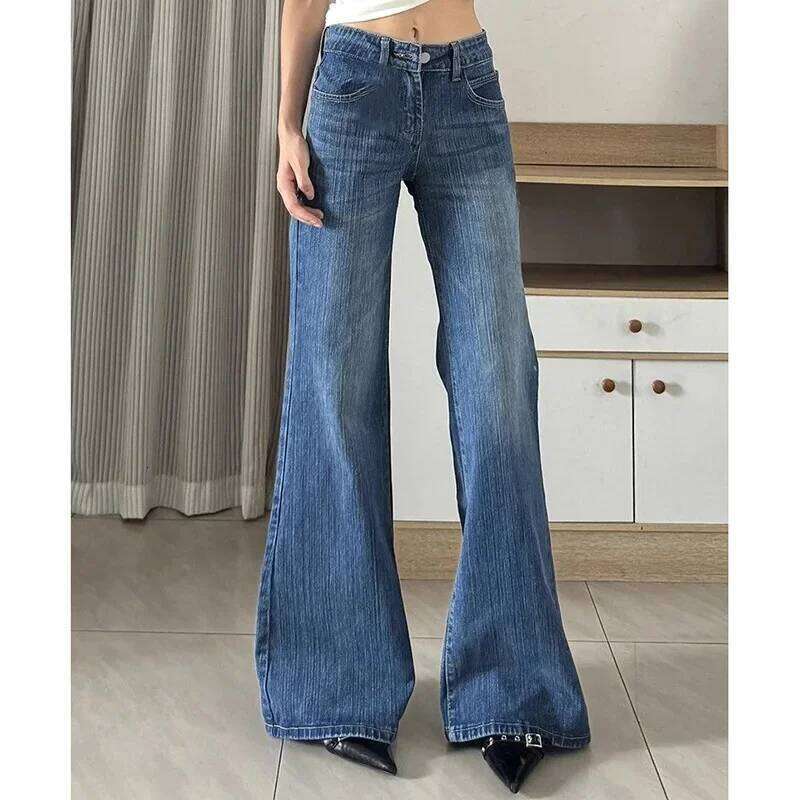 Girls Korean Low Waist Flared Jeans Lady Fashion Designer Bell Bottom Pants Women Slim Fit Thin Casual Denim Trousers X251224