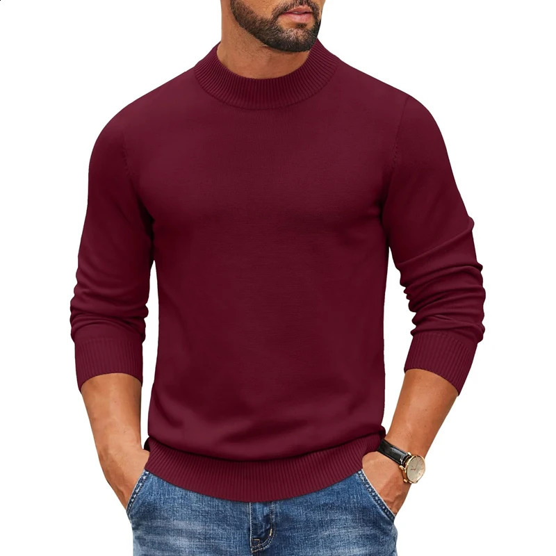 Mens Mock Turtleneck Ribbed Knit Pullover Sweater Casual Heavyweight Slim Fit Dress Sweater Warm Jumper Thermal Streetwear 251223CJ
