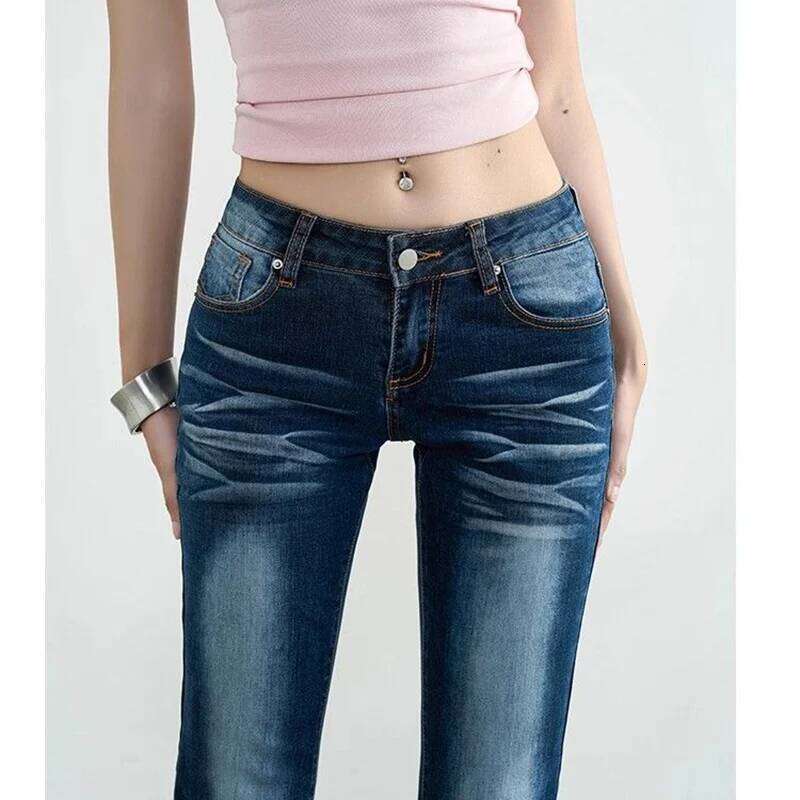 2025 Girls Retro Low Waist Bell Bottom Jeans Women Comfortable Stretch Thin Pants Female Korean Casual Denim Trousers X251224