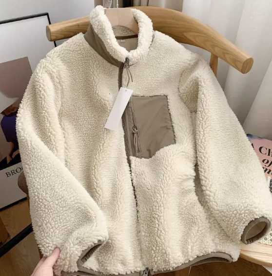 Couple-style fall-winter loose, windproof, pocketed, crew-neck, warm sheepskin coat H251224