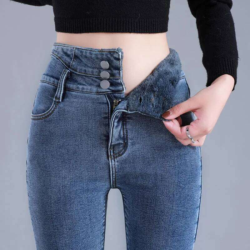 Women Thermal High Waist Winter Snow Warm Plush Stretch Jeans Lady Skinny Thicken Students Denim Pants Fleece Fur Trousers X251224