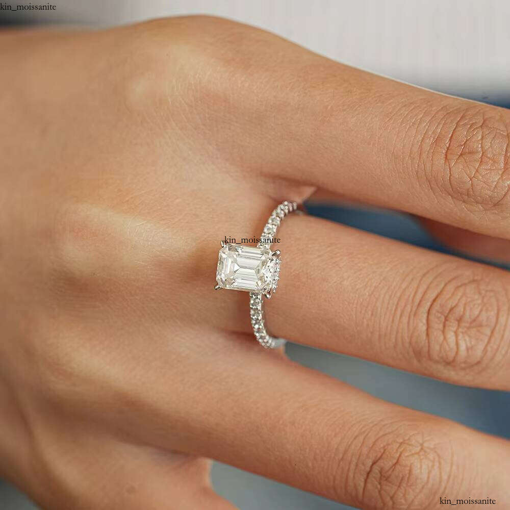 Hot Sale Premium Jewelry Fashion S925 Sterling Silver White Gold Plated 3 CT Emerald Cut Genuine VVS Moissanite Women's Wedding Ring - view 5
