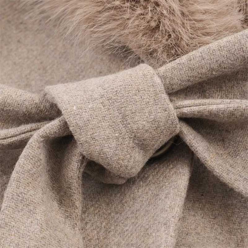 Womens Coat 2025 Autumn New Arrivals Khaki Long-Sleeve Belted Faux Fur Collar Coat Casual FashionT251224