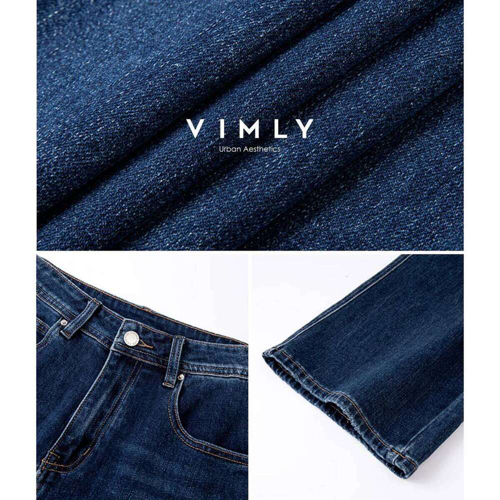 VIMLY Blue Denim Woman Pants Autumn Vintage 2025 New Straight Pockets Wide Leg Female Jeans Casual Button Trousers Ladies 75180 X251224