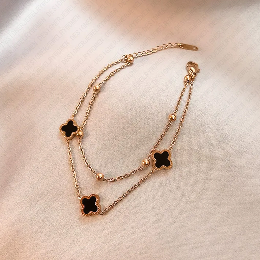 Designer Bracelet for Women Stainless Steel 18K Gold Plated Bangle Double Layer Floral Bangles Luxury Jewlery Designer for Women Sparkling Elegant Gif