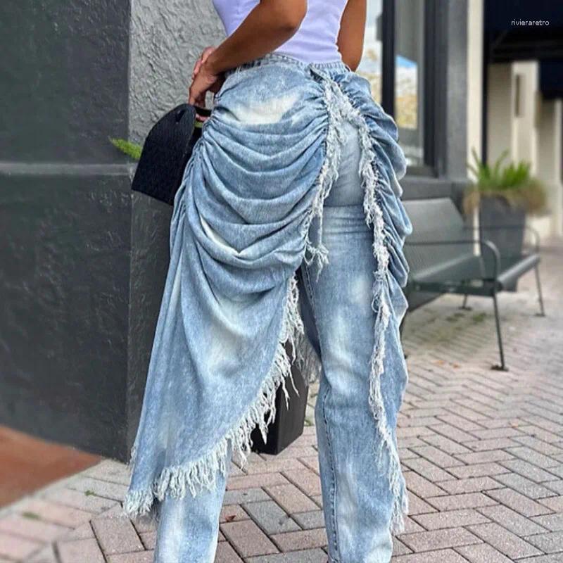 Women's Jeans WTHT Trendy Women Wrinkled Burr Edge Design Straight 2025 Winter Fashion High Waist Casual Denim Pants Female 1LS2770 Z260313