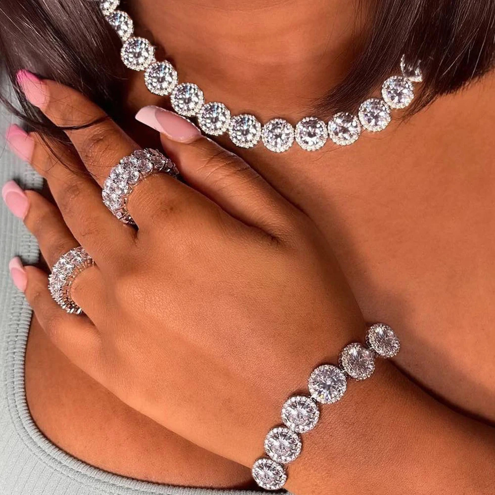 Hip Hop Iced Out Clustered Tennis Chain Choker Necklace for Women Geometric Round Heart Square Crystal Cuban Link Chain Jewelry 251222