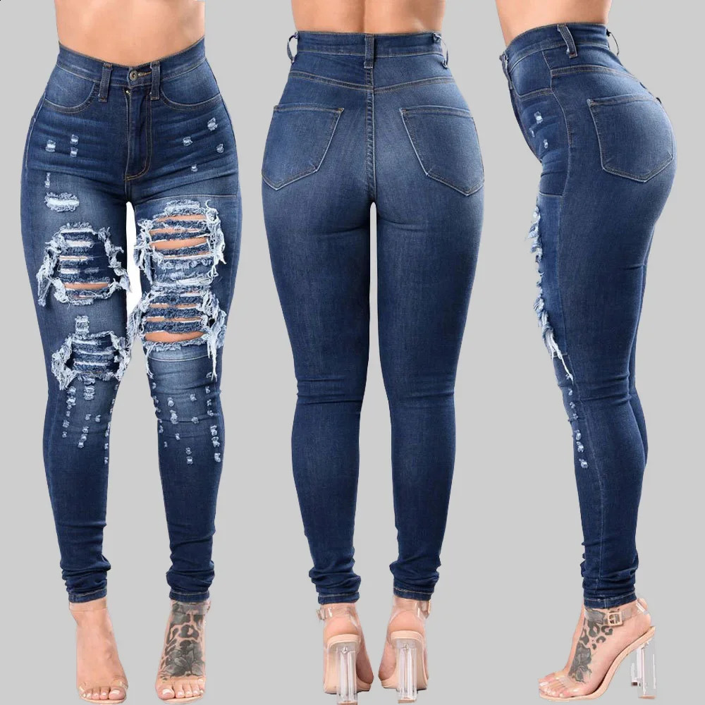HOLE Denim Women 2025 High Waist Ripped Jeans for Women Skinny Black Pockets Jeans Woman Elastic Slim Jean Female Femme Pants 251216