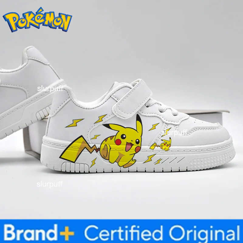 Pokemon 2025 Pikachu Cartoon Cute Unisex White Sneakers Spray Paint Kids Casual Shoes Hot Sale W251224