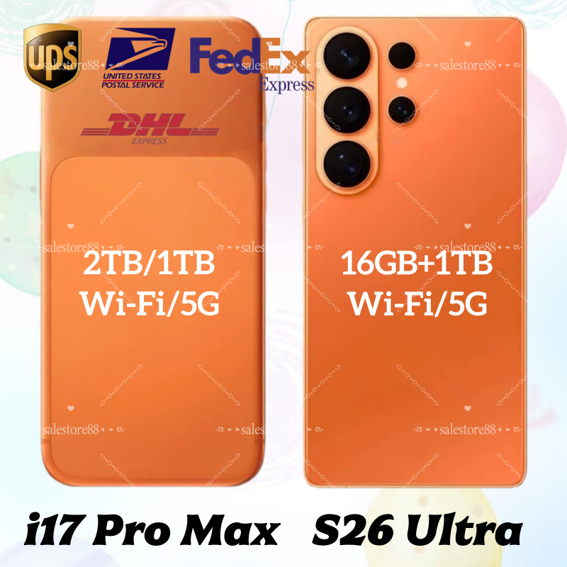 i17 Pro Max S26 Ultra S25 Ultra 5G Smartphone Android Dual SIM Dual Standby Full HD Touch Screen Face Recognition Dual Cameras Support Multi-Language Mobile Phone