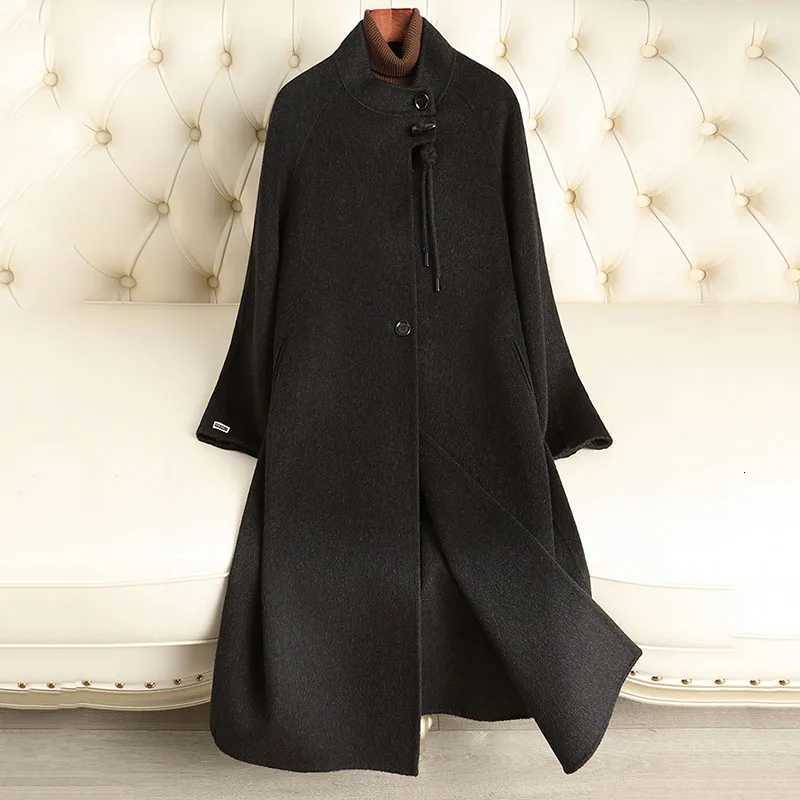 Autumn Winter Womens Woolen Coat 2025 New Standing Collar Double-Sided Cashmere Coat Fashion Horn Buckle Women Woolen Coat H597T251224