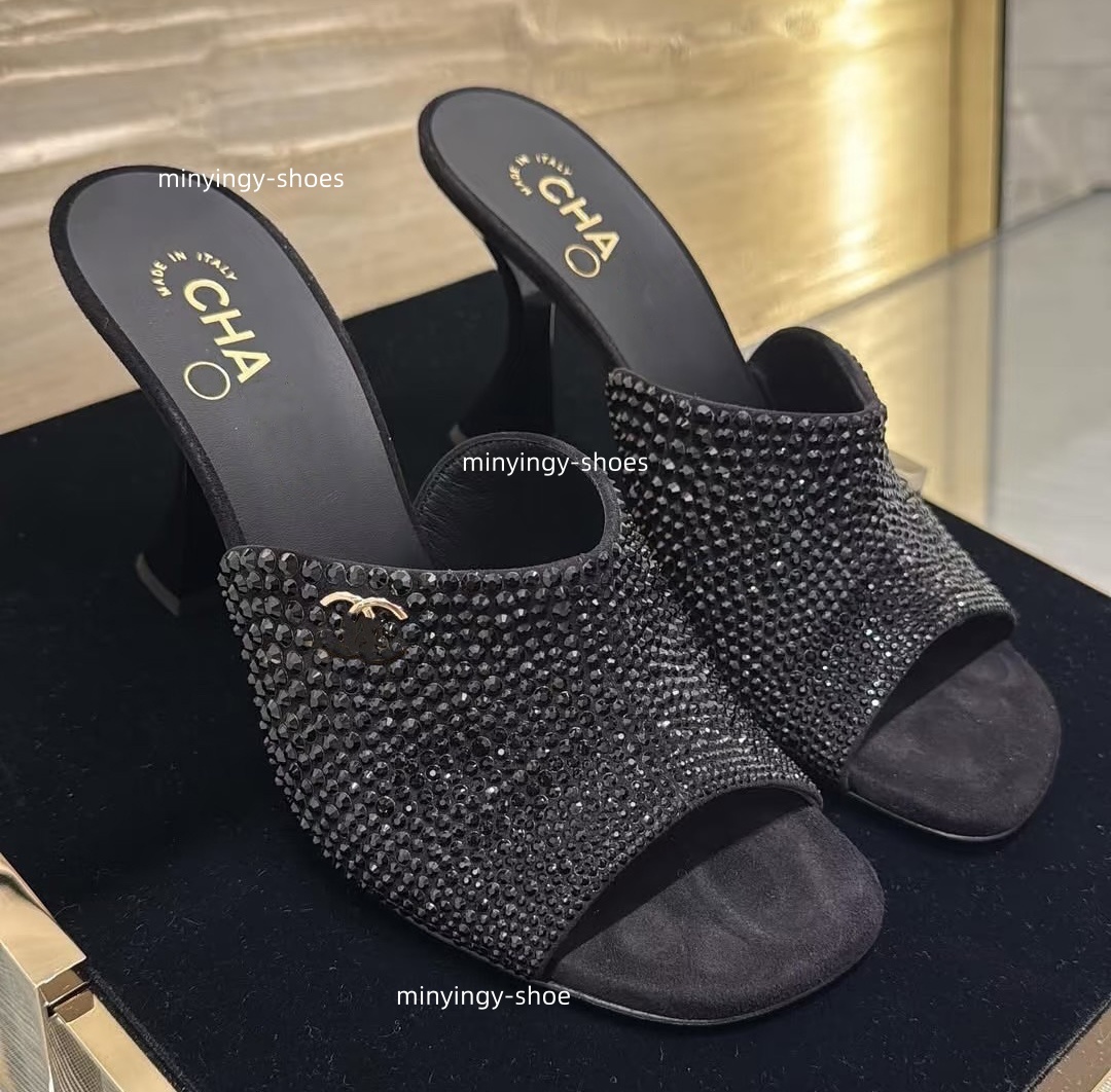 French brand designers summer 2026 womens open-toe high-heeled diamond-studded sandals and slippers fashionable and sexy tall high-heeled slippers sandals size 35 - 42