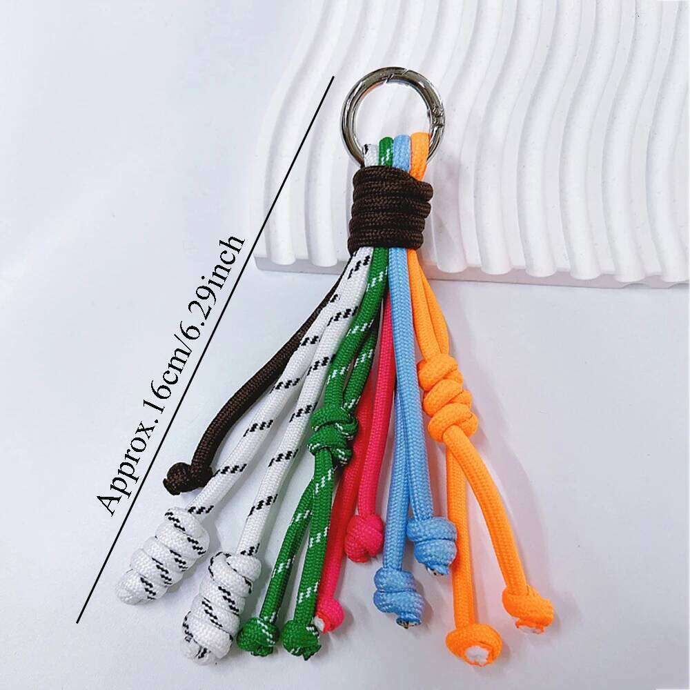 Korean Rainbow Braided Rope Keychain Fashion Bag Accessories Tassel Anti-theft Key Chain Colorful Pendant Gift Keyring X251224