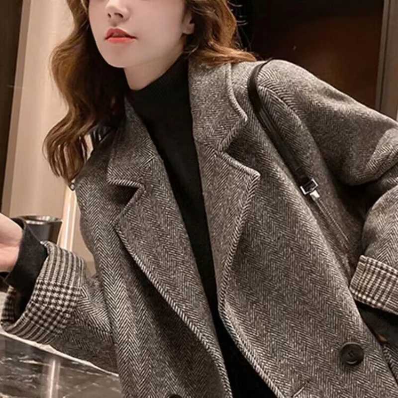 Fashionable British Wool Coat for Women in Autumn and Winter New Casual Loose Collar Pocket Windproof Jacket for WomenT251224