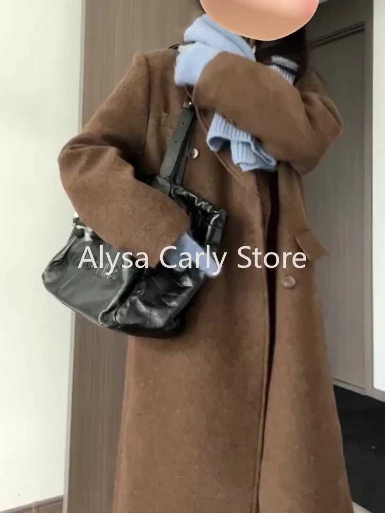 2023 Winter Korean Long Woollen Cost Women Double Breasted Chic Casual Loose Trench Jacket Female Fashion Outerwear Blazers CoatT251224