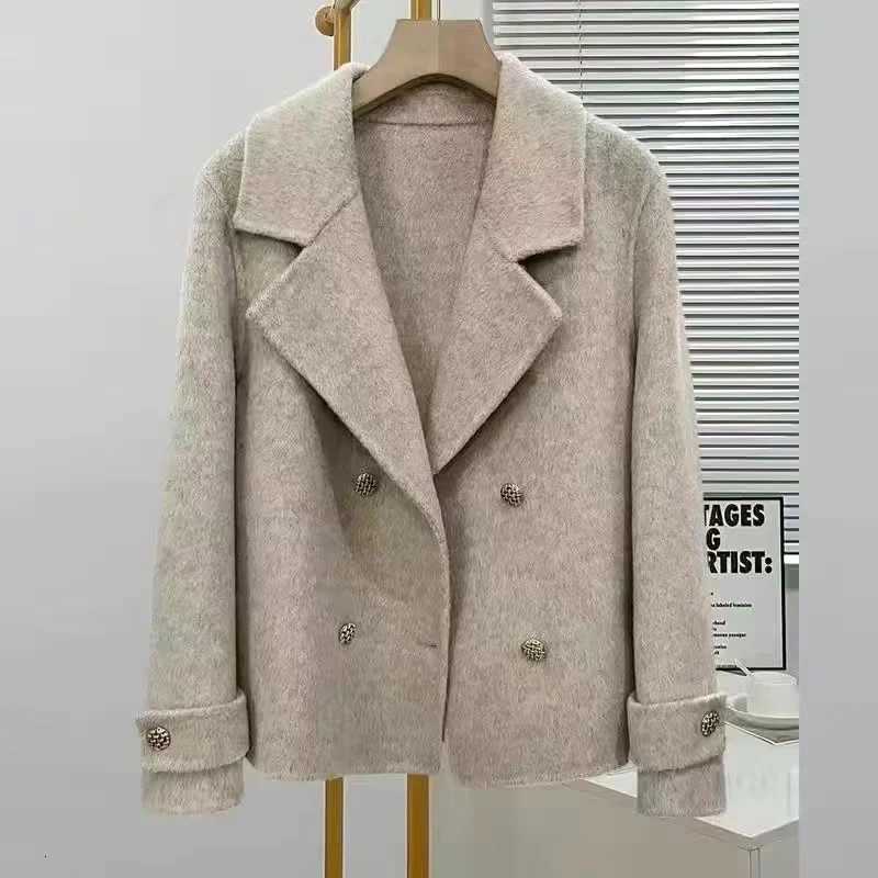 High-Quality Wool Jacket Women Spring Autumn 2024 New Double-Sided Woolen Coat Fashion Outwear Suit Collar Overcoat Female TopsT251224