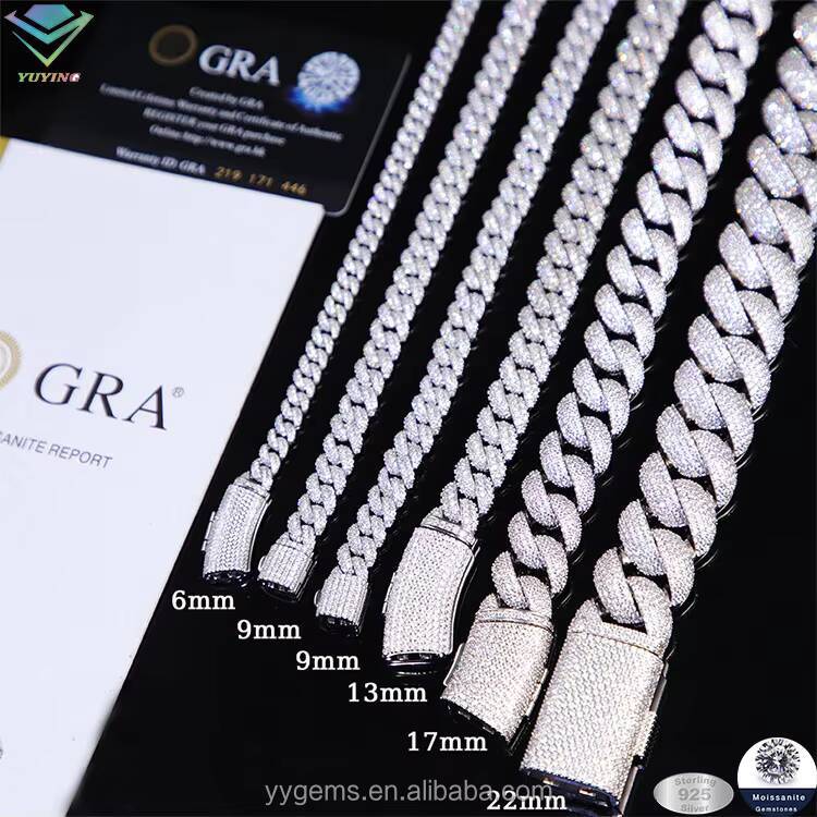 6mm 9mm 13mm Iced Out Hiphop Sterling Silver Cuban Link Chain Micro VVS Moissanite/Lab Diamond for Men Necklace/bracelet Jewelry