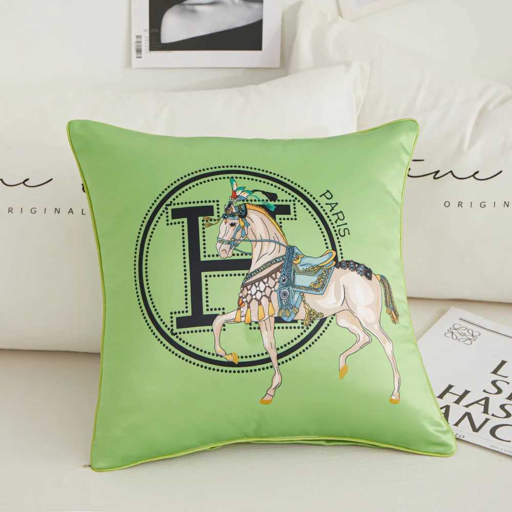 luxury Modern Style Satin Cushion Cover Horse Embroidered Letter H case 45x45cm Bedside Office Sofa Waist Home Decor Cushion Case M251224