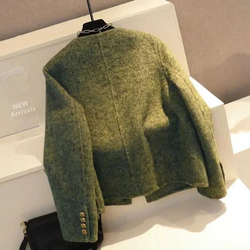 MEXZT Vintage Wool Blends Coat Women Elegant Cropped Quilted Woolen Jacket Korean Commute Blazer Winter Long Sleeve OuterwearsT251224