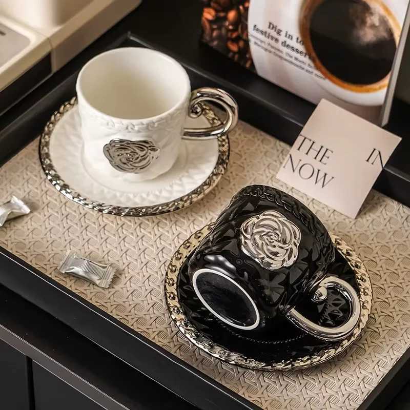 3D Camellia Embossed Ceramic Coffee Cup with Saucer Set Luxury Mug Vintage Floral Tea Cup 300ml Gift for Her Home Office C251224 - view 3