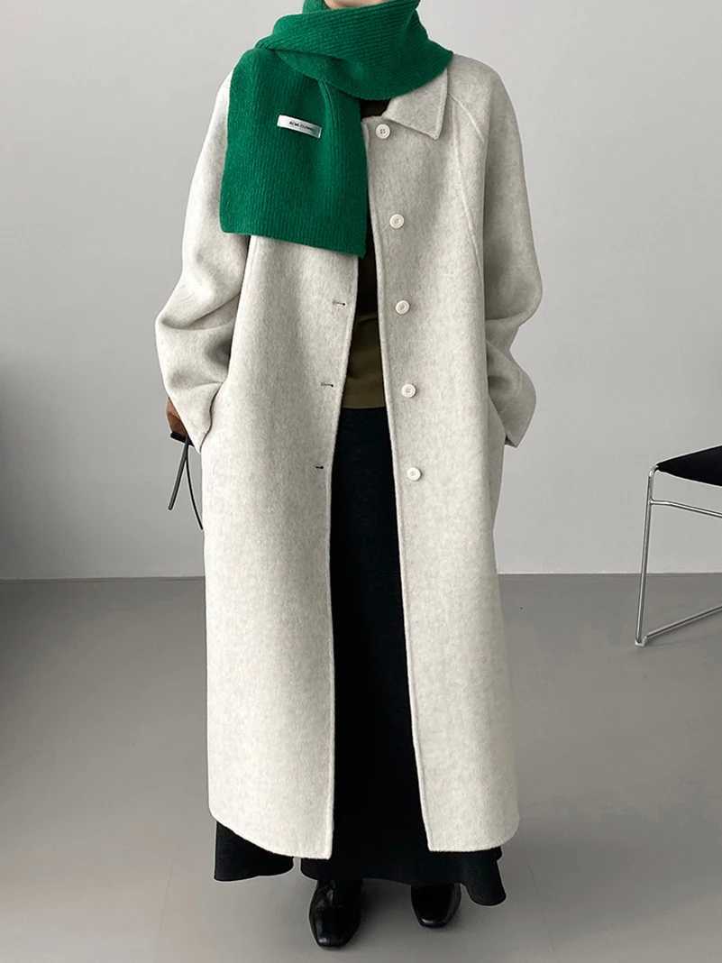 EAM Apricot Big Size Long Woolen Coat New Lapel Long Sleeveloose Fit Women Jacket Fashion Tide Autumn Winter 2025 30A4099T251224