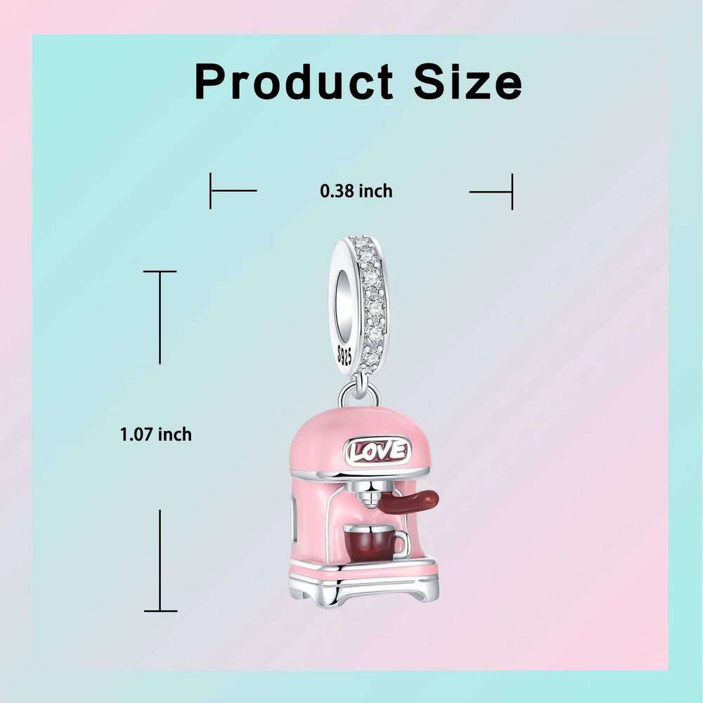 925 Sterling Silver Pink Coffee Machine Love Pendant Charm Fit Original Charms Bracelets Women DIY Jewelry Gift X251224
