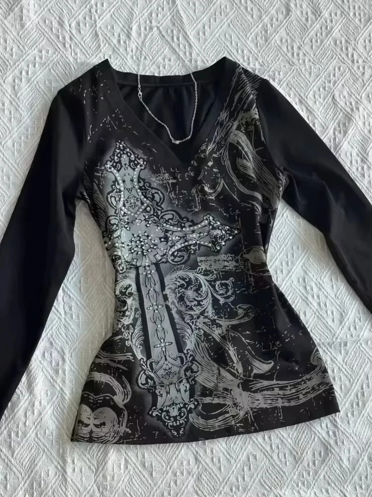 Vintage Clothes Women Print Sexy Punk Streetwear Slim Femme Tees Shirt Gothic Casual Grunge T Shirts 2000s Emo Y2k Crop Top 251223