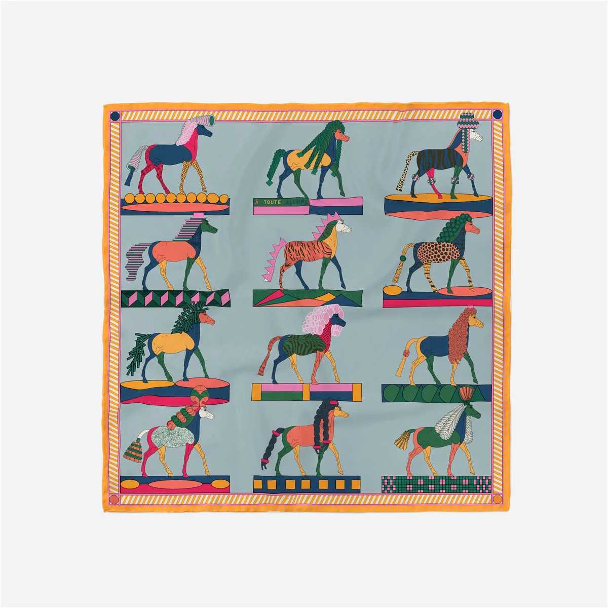 2025 Horse Printed Headband Scarf Women Fashion 53CM Twill Silk Hijabs Neckerchief Decorative Square Scarves Y251224