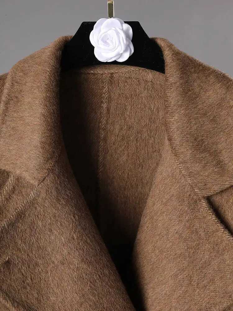 EWQ Brown Woolen Overcoat Office Trendy Women Scarf Collar Long Sleeved Long Outerwear Double-faced Cashmere Coat 2025 AutumnT251224