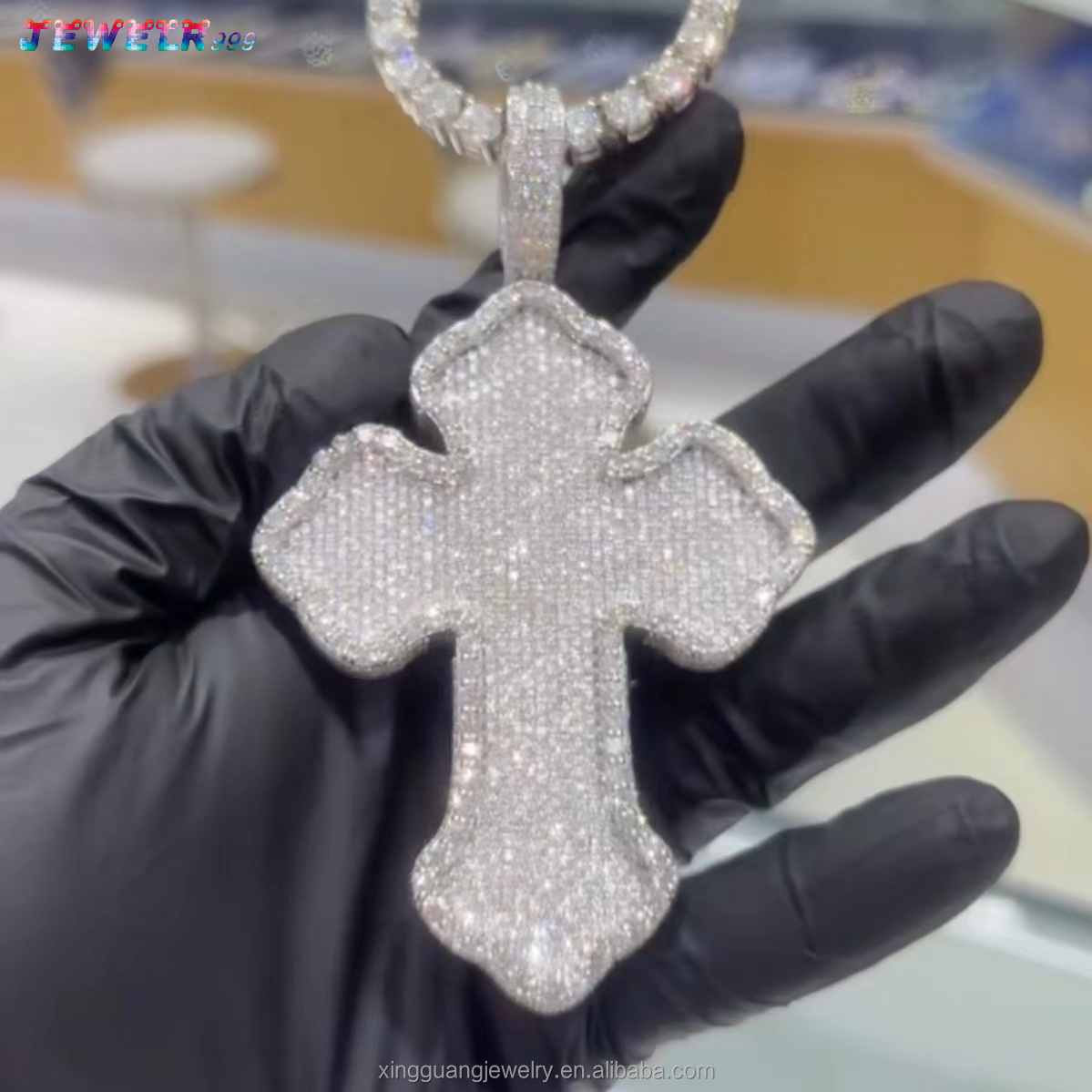 New Design Hiphop Diamond Cross Pendant Real 925 Silver CRA VVS Moissanite Custom Pendant Fine Jewelry Pendant for Men Women