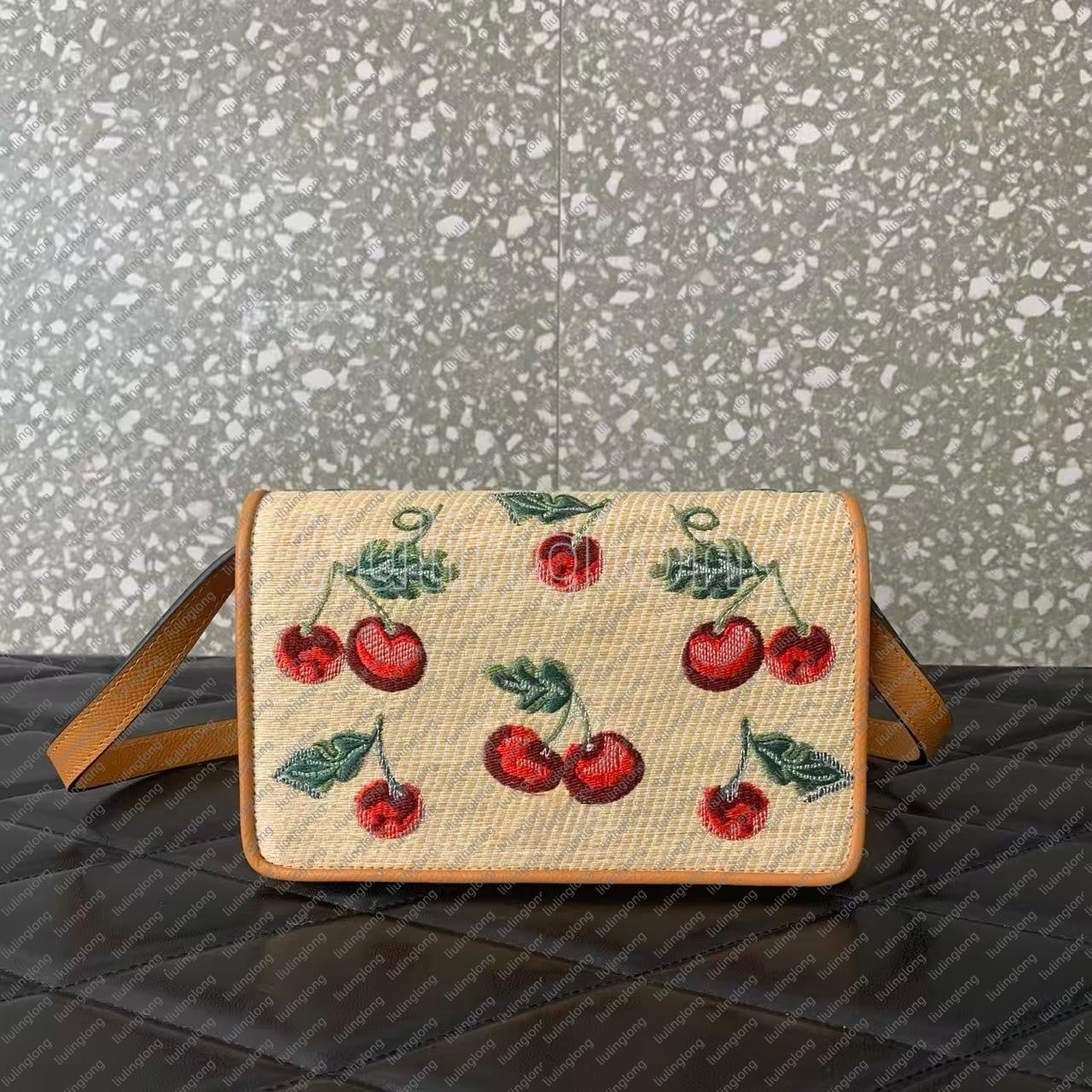 Designer Signature ANTIBES Cherry patterned jacquard raffias leather handbag women crossbody chain shoulder bag luxury evening bags fashion flap clutch handbags