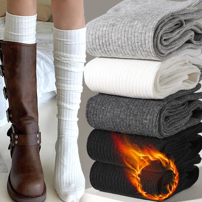 Women Socks Black White Grey Knee High In Autumn And Winter Calf Sock With Boots Long Tube Stacking Thigh
