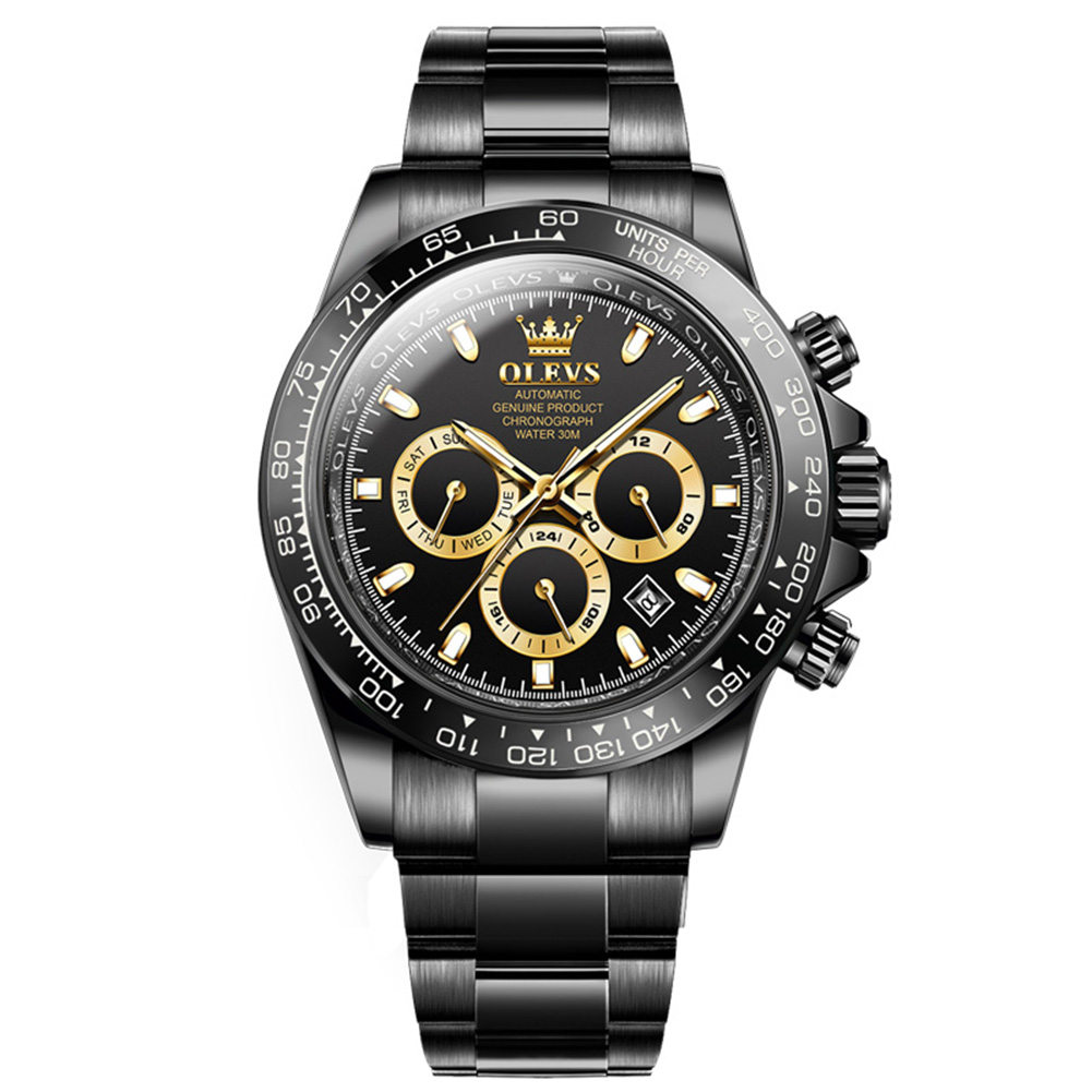 OLEVS Fully automatic mechanical watch, stainless steel large dial, luminous three eye calendar men's watch, Elegant and multifunctional men'