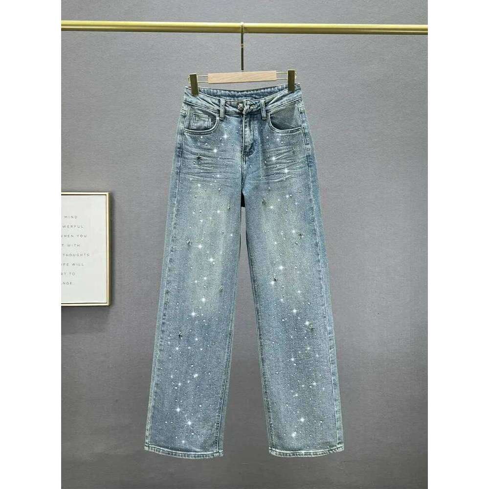 New Rhinestone XINGX Pendant Design High Waist Wash Jeans Women's Summer Loose Slimming and All-Matching Straight-Leg Pants X251224
