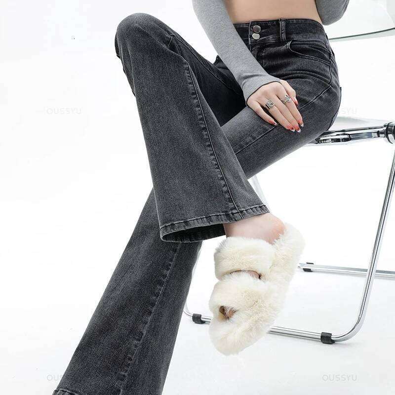 Women Jeans Cotton Denim Flared Pants Elastic Force Vintage Streetwear High Waist Slim Mom Harajuku Trousers Plus Length X251224