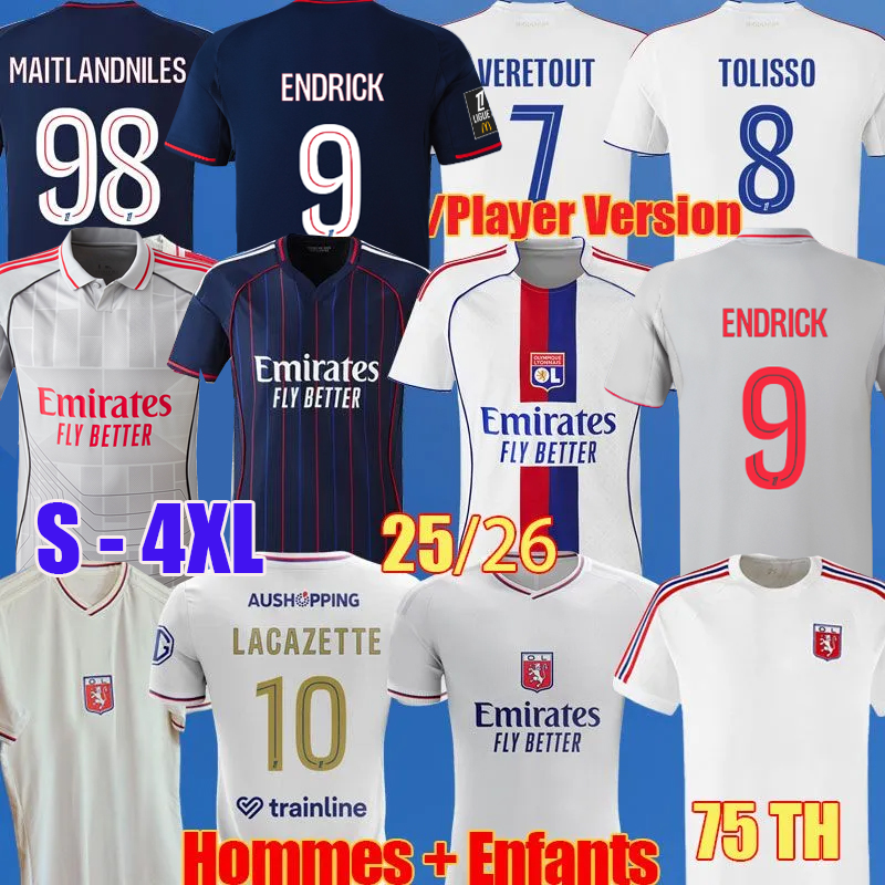 ENDRICK 2025 2026 lyons Maillot de foot Soccer JerseyS 75th TOLISSO MIKAUTADZE ORBAN NUAMAH OL FOFANA football shirts 25 26 Olympique Lyonnais kids kits