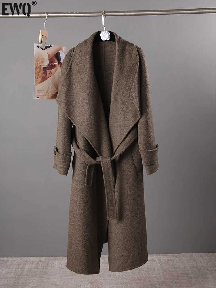 EWQ Long Brown Woolen Coat Beautiful Clothing Overcoat Long Double-faced Cashmere Coat Kaschmir Mantel 2025 Autumn OuterwearT251224