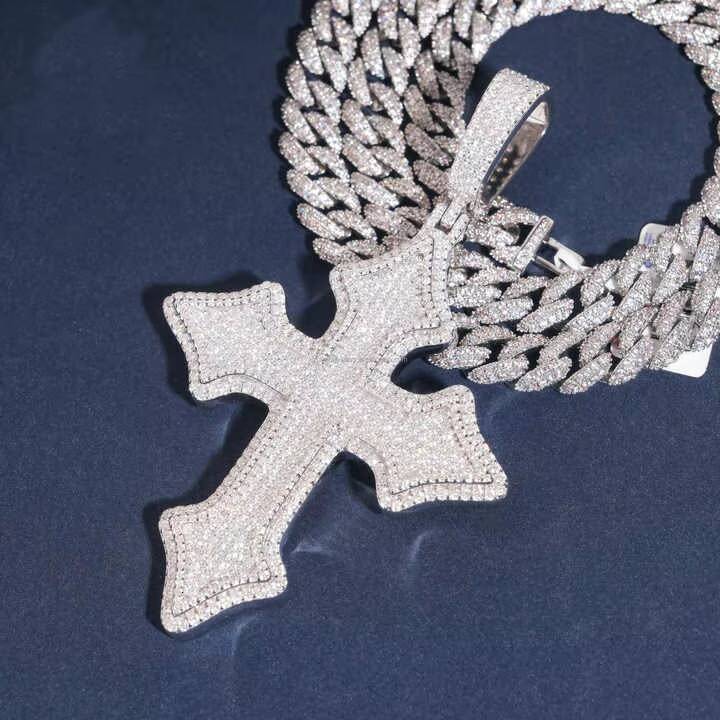 VVS Moissanite Pendant Custom Hip Hop Iced Out 925 Sterling Silver Chain Cross Pendant for Men Women Luxury Jewelry Gift
