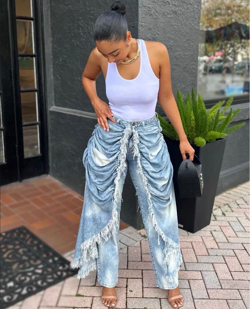 Women's Jeans WTHT Trendy Women Wrinkled Burr Edge Design Straight 2025 Winter Fashion High Waist Casual Denim Pants Female 1LS2770 Z260313