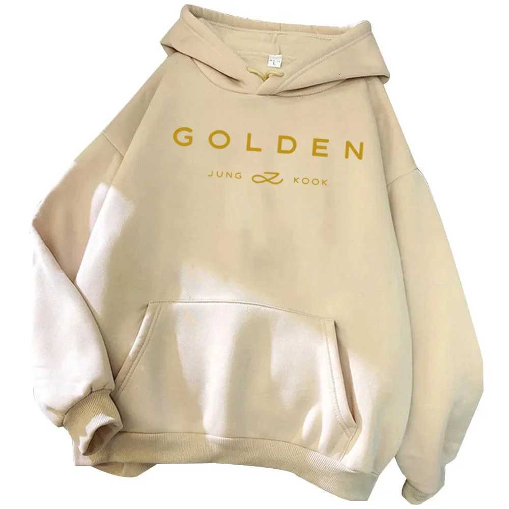 Korean Popular Jungkook Kpop Mens Hoodie Fall Winter Warm Mens Sweatshirt Gold Letter Print Mens SweatshirtT251224 - view 4