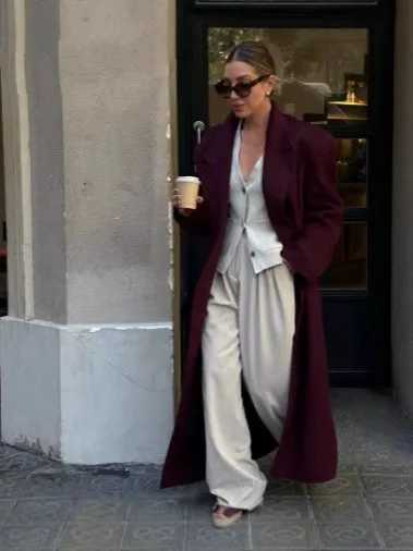 UMI MAO Women Fashion Burgundy Woolen Coat Double Breasted Long Sleeve Lapel Blends Jacket Autumn Winter High Street OuterwearT251224