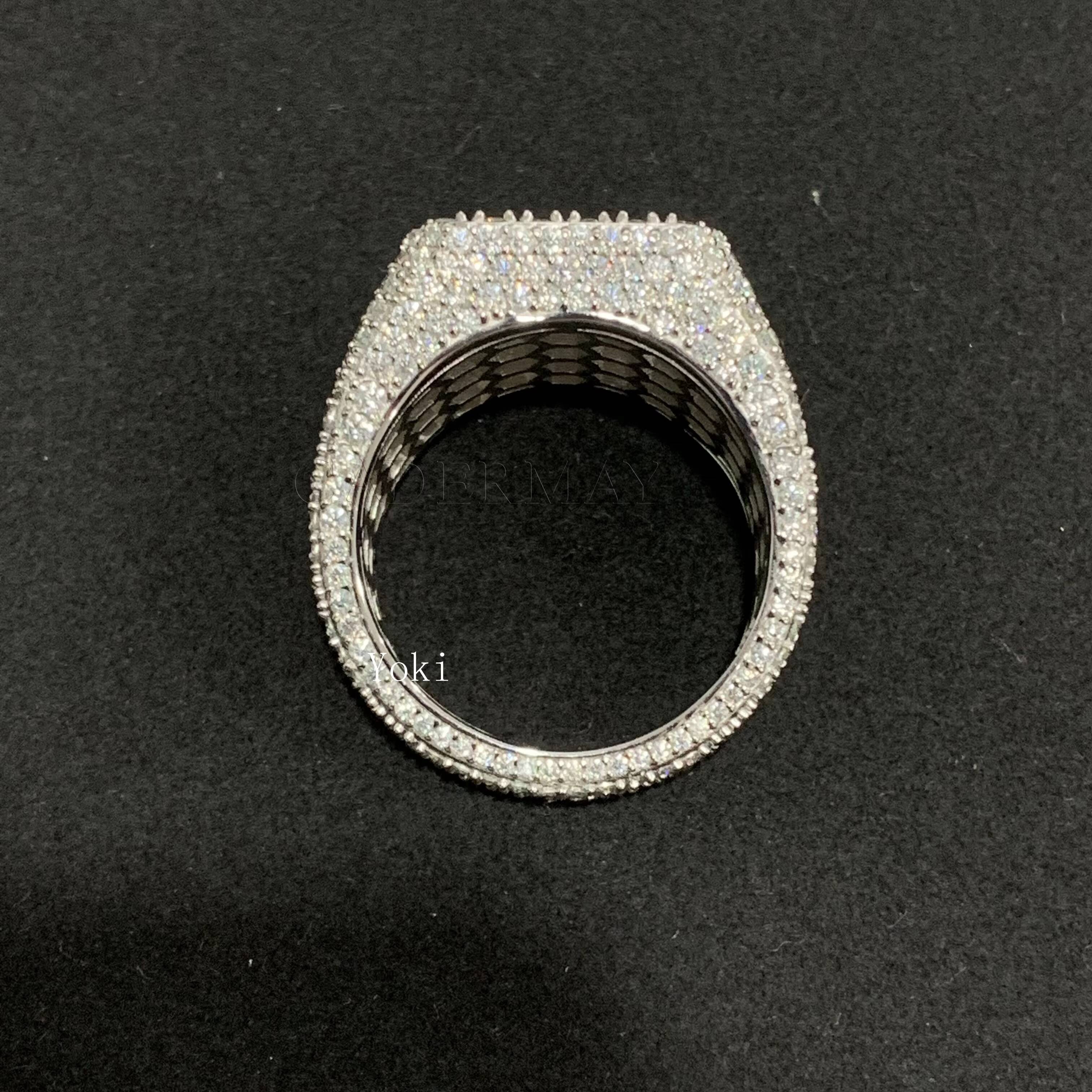 Hip-Hop Jewelry Custom Made Moissanite Champion Ring Full Iced Out Square 925 Silver VVS Moissanite Pinky Ring for Men