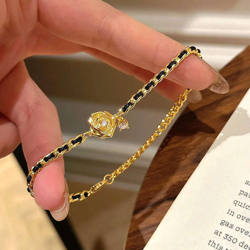 Bracelet for Women Jewelry INS Style Hot-Selling Black Gold Camellia New Arrival Niche High-End Valentine's Day Gift Accessory