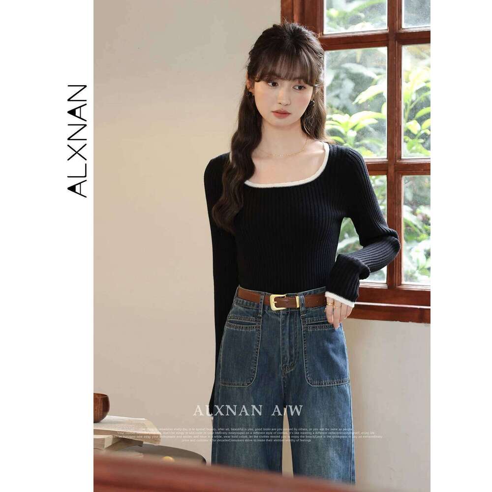 AlXNAN Women's Vintage Denim Blue High Waist Baggy Jeans 2025 Spring New Casual Loose Wide Leg Long Pants Ladies LXN320106 X251224