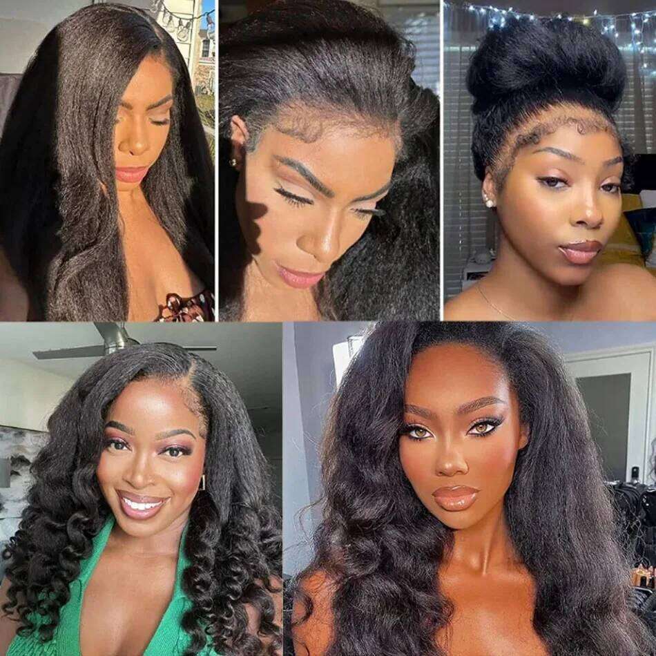 250% Long Yaki Kinky Straight Wigs Human Hair Flip Over 3 In 1 Upgrade Adjustable 3/4 Half Wig Drawstring Beginner Friendly